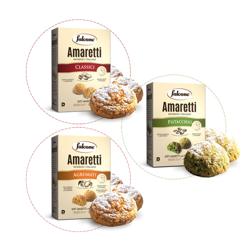 3x italské Amaretti a 3x Cookies s 50% slevou , výrobce Falcone, Itálie