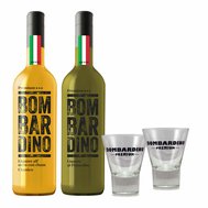 BOMBARDINO PARTY + 2 skleničky:  Bombardino Premium® al PISTACCHIO 1L + Bombardino Premium® CLASSICO,   17% Vol., MADE IN ITALY
