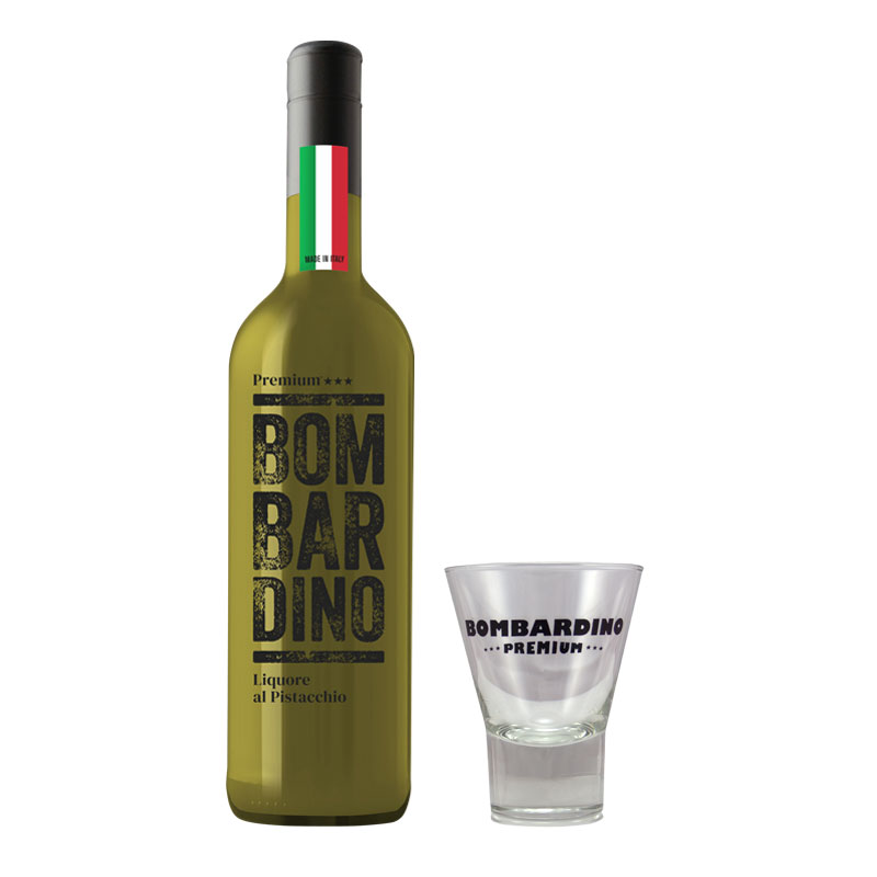 Bombardino Premium® al PISTACCHIO 1L, 17% Vol., Itálie + 1x sklenička Bombardino Premium®, MADE IN ITALY