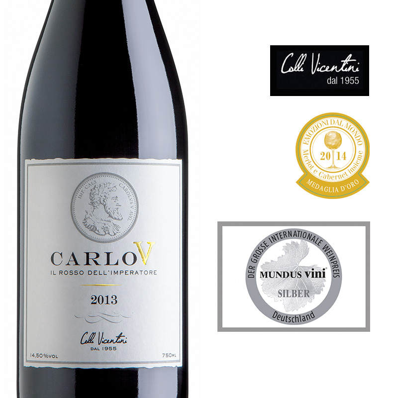 Dárkové balení červené víno Carlo V., Veneto, Rosso dell Imperatore IGT,vinařství Colli Vicentini Vitevis 0,75l, 14,5% 2015